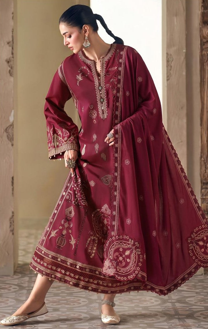 ETHNIC | DHANAK 3 PC FULL HEAVY EMB SUIT WITH HEAVY EMB SHAWL FOR WINTER 2027
