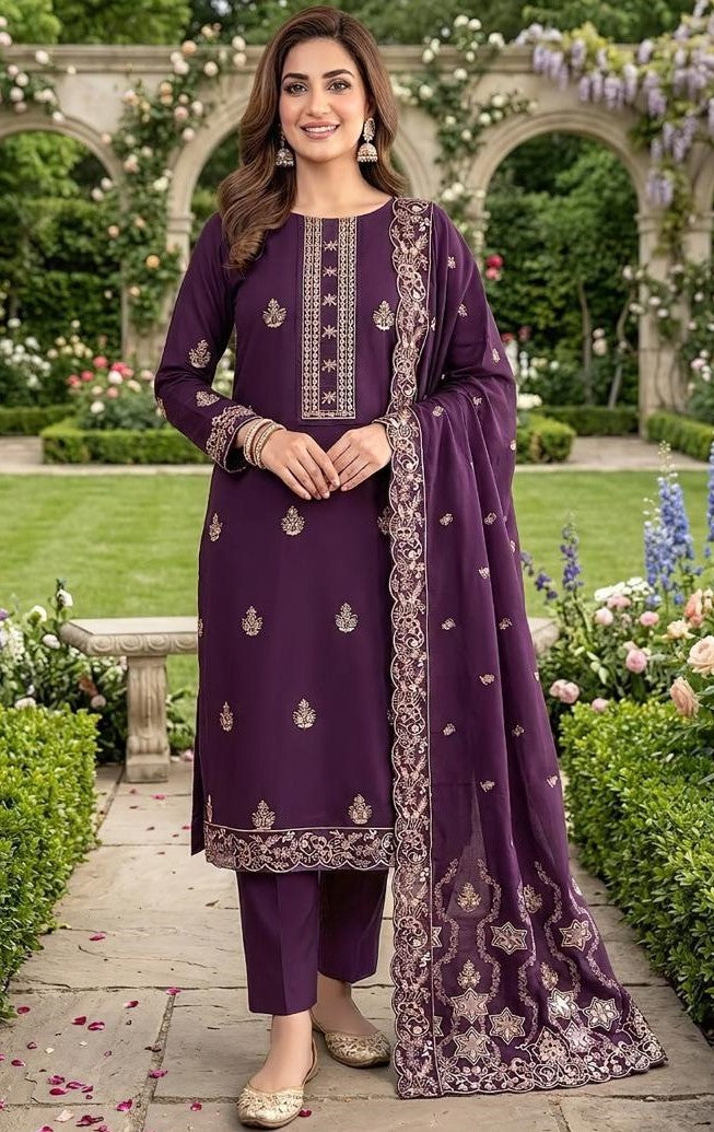 BAREEZE | DHANAK 3 PC FULL HEAVY EMB SUIT WITH HEAVY EMB SHAWL FOR WINTER 2027
