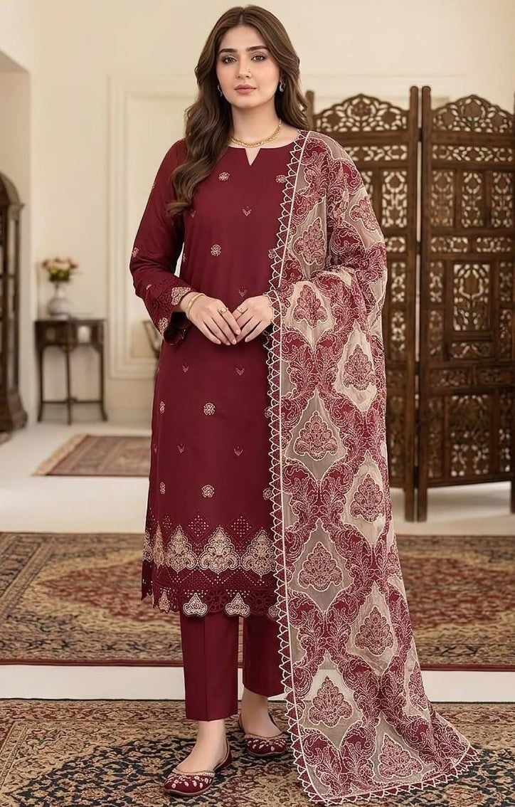 MARIA.B | DHANAK 3 PC FULL HEAVY EMB SUIT WITH HEAVY EMB SHAWL FOR WINTER 2027