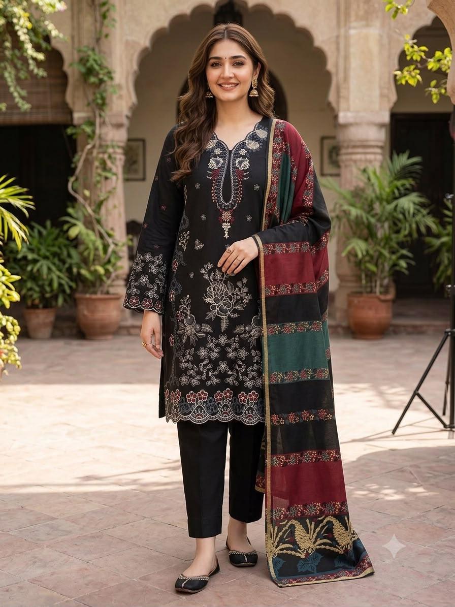 MARIA.B | DHANAK 3 PC FULL HEAVY EMB SUIT WITH HEAVY EMB SHAWL FOR WINTER 2027