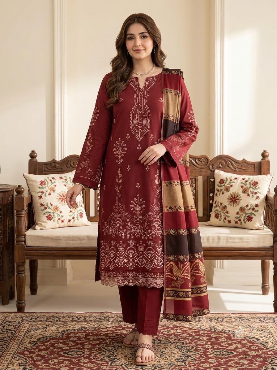 MARIA.B | DHANAK 3 PC FULL HEAVY EMB SUIT WITH HEAVY EMB SHAWL FOR WINTER 2027