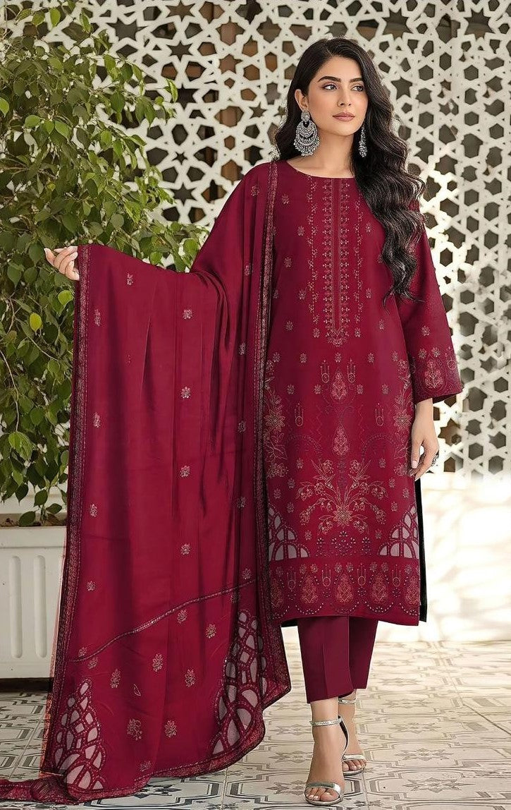 MARIA.B | DHANAK 3 PC FULL HEAVY EMB SUIT WITH HEAVY EMB SHAWL FOR WINTER 2027