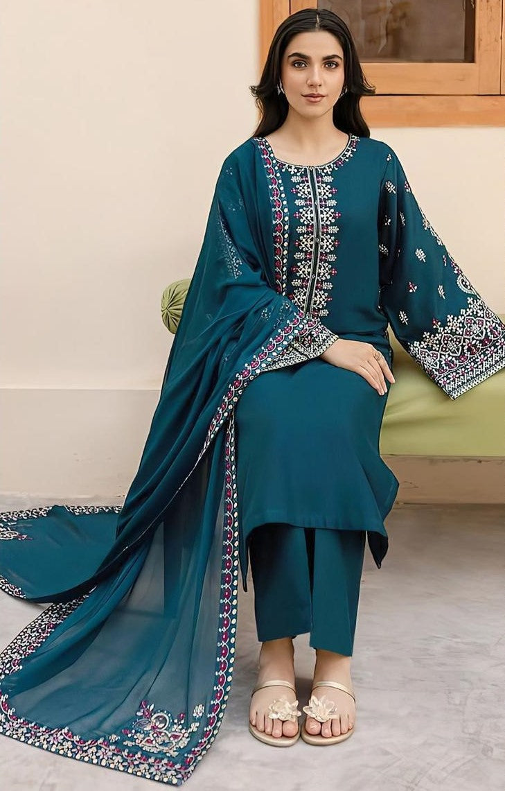 MARIA.B | DHANAK 3 PC FULL HEAVY EMB SUIT WITH HEAVY EMB SHAWL FOR WINTER 2027
