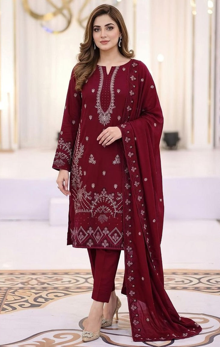 MARIA.B | DHANAK 3 PC FULL HEAVY EMB SUIT WITH HEAVY EMB SHAWL FOR WINTER 2027